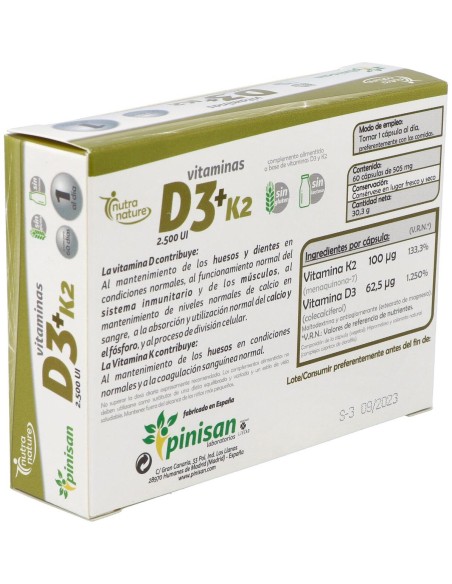 Pinisan Nutra Nature Vitaminas D3 + K2 60Caps