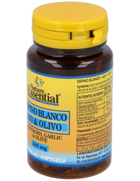 Nature Essential Espino Blanco+Ajo+Olivo 500Mg 50 Perlas