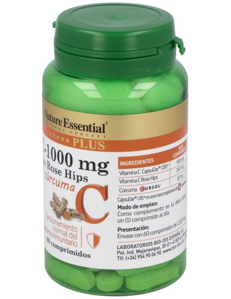 Nature Essential Plus Vitamina C 1000Mg Rose Hips+Curcuma 60Comp