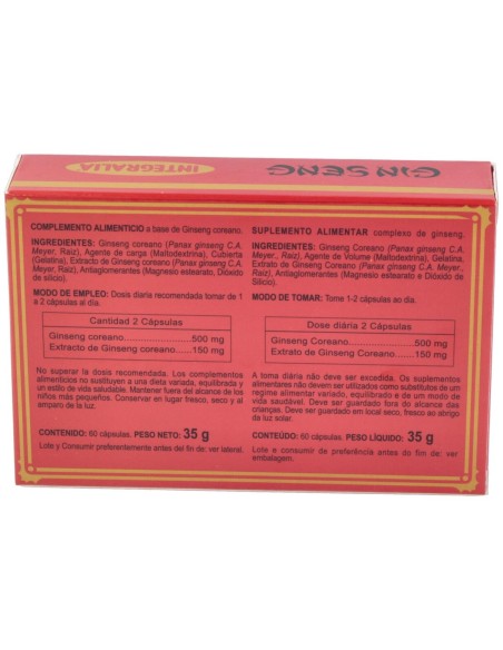 Integralia Ginseng Rojo Coreano 500Mg 60Caps