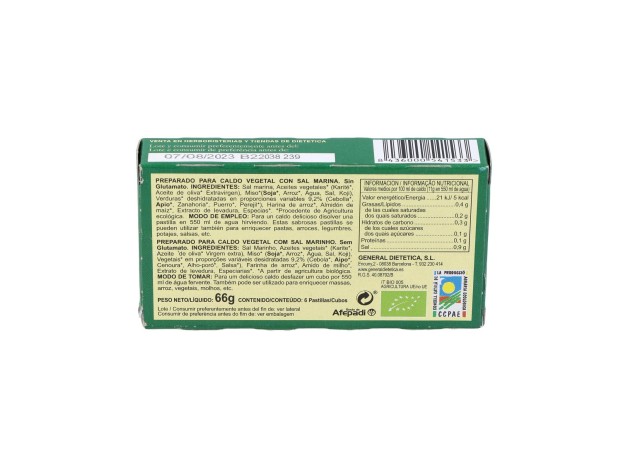 Caldo Vegetal Eco Con Sal Marina Natural 6Pastilla