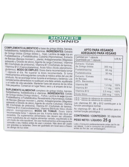 Integralia Ginkgo Senior Complemento Alimenticio 30 Comp