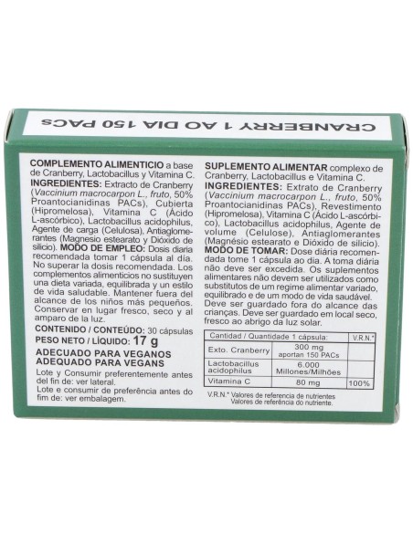 Cranberry 1 Al Dia 150Pacs 30Cap.