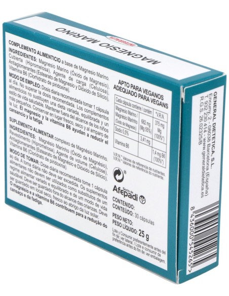 Magnesio Marino Con Vit. B6 30Cap.