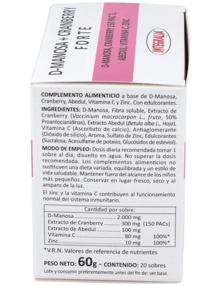 Integralia D-Manosa+Cranberry Forte Abedul Vit C Zinc 20 Sobres