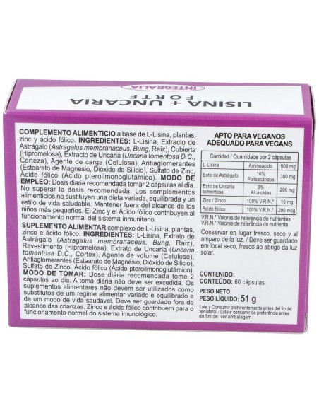 Integralia Lisina + Uncaria Forte 60Caps