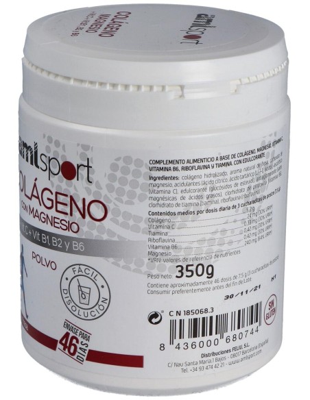 Amlsport Colágeno Con Magnesio+Vit.C+B1.B2.B6 Polvo Fresa 350Gr