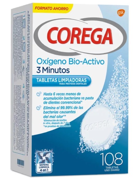 Corega Oxígeno Bio-Activo 108 Tabletas