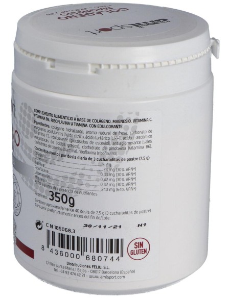 Amlsport Colágeno Con Magnesio+Vit.C+B1.B2.B6 Polvo Fresa 350Gr