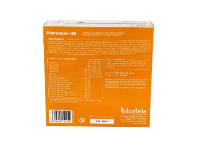 Derbos Plantaggio Hb 20 Ampollas