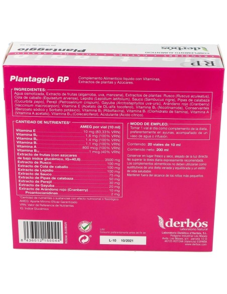 Derbós Plantaggio Rp 20 Ampollas