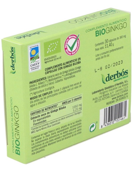 Derbós Bio Ginkgo Biloba 30Cáps