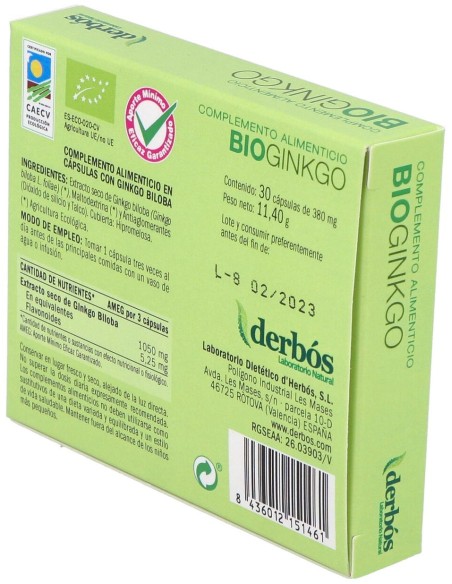 Derbós Bio Ginkgo Biloba 30Cáps