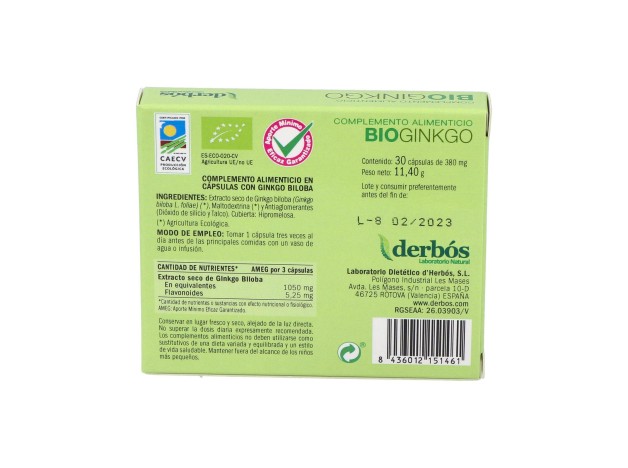 Derbós Bio Ginkgo Biloba 30Cáps