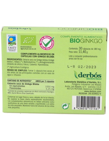 Derbós Bio Ginkgo Biloba 30Cáps