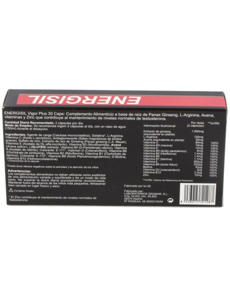 Energisil Vigor Plus (Ginseng+Arginina) 30Cap.