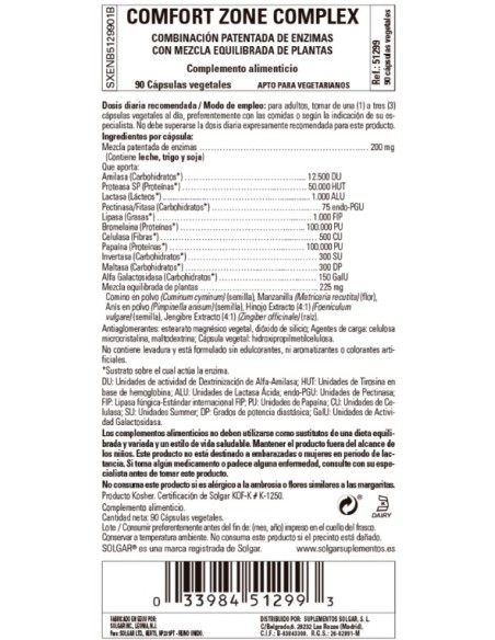 Solgar Comfort Zone Digestive Complex 90 Cápsulas vegetales