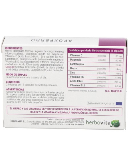 Herbovita Apoxferro 30Cáps