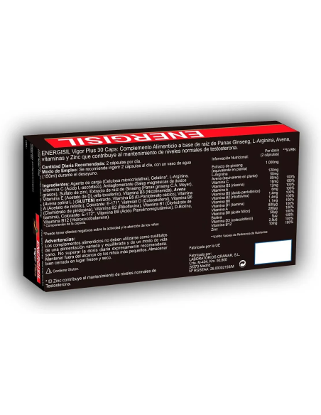 Energisil Vigor Plus Ginseng y L-Arginina 60 Cápsulas