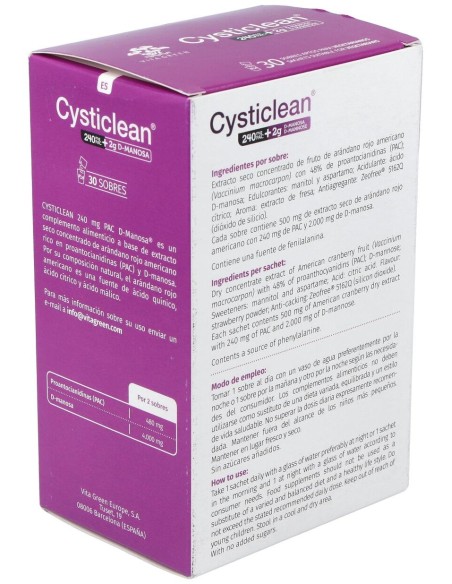 Cysticlean D-Manosa Con 240Mg Pac Y Arándano Rojo Sobres 30 U