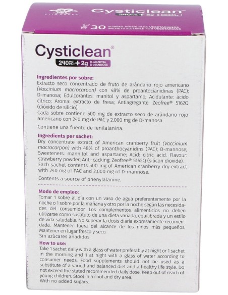 Cysticlean D-Manosa Con 240Mg Pac Y Arándano Rojo Sobres 30 U