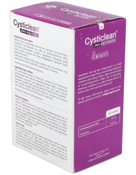 Cysticlean D-Manosa Con 240Mg Pac Y Arándano Rojo Sobres 30 U