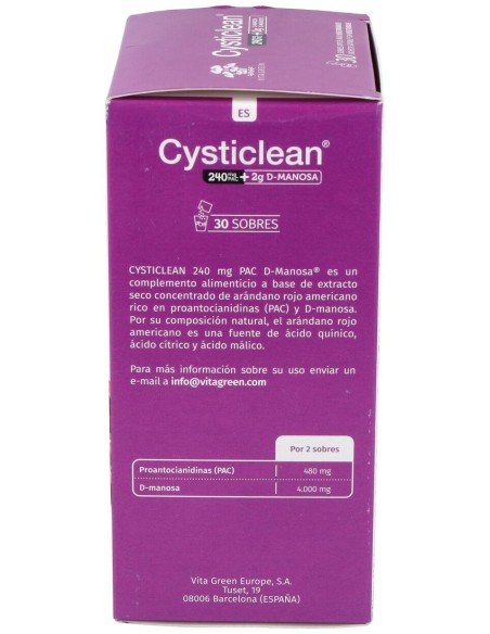 Cysticlean D-Manosa Con 240Mg Pac Y Arándano Rojo Sobres 30 U