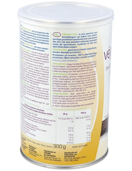 Vegenutril Prot.Guisante Chocolate Bote 300Gr.