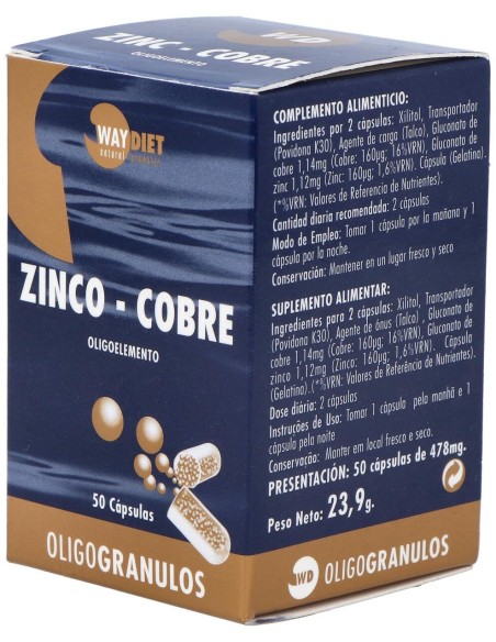 Waydiet Natural Products Zinc-Cobre Oligogranulos 50Caps