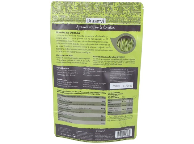 Hierba Cebada Superalimentos Bio 125Gr. Doypack