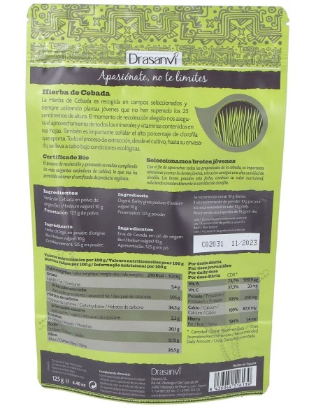 Hierba Cebada Superalimentos Bio 125Gr. Doypack