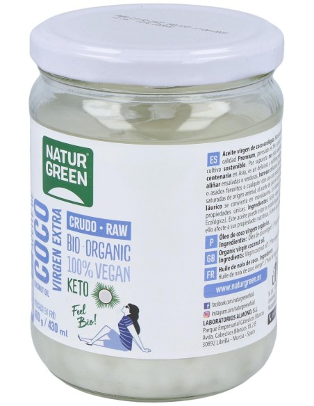 Aceite Virgen De Coco 1ª Presion Frio 400Gr. Bio