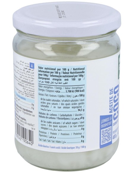Aceite Virgen De Coco 1ª Presion Frio 400Gr. Bio