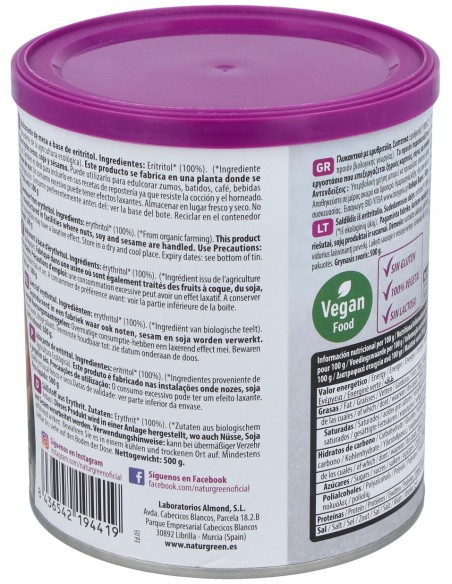 Eritritol Endulzante 500Gr. Bio