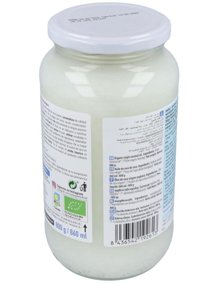 Aceite Virgen De Coco 1ª Presion Frio 800Gr. Bio