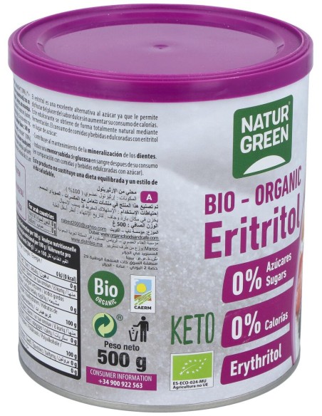 Eritritol Endulzante 500Gr. Bio
