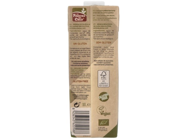 Bebida Vegetal De Avena 1Lt 6Uds. Bio Sg Vegan