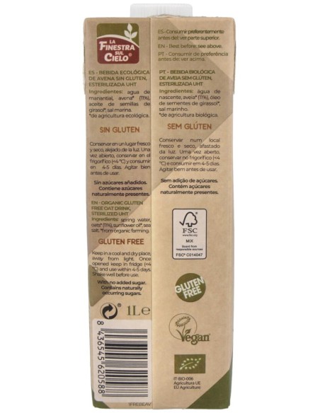 Bebida Vegetal De Avena 1Lt 6Uds. Bio Sg Vegan