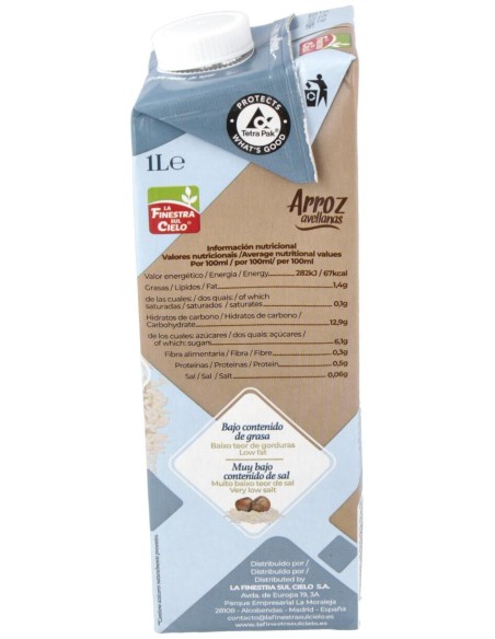 Bebida Vegetal De Arroz Con Avellanas 1Lt 6Uds.