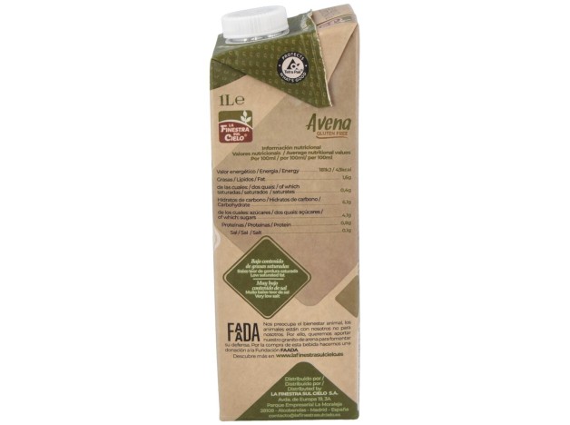 Bebida Vegetal De Avena 1Lt 6Uds. Bio Sg Vegan
