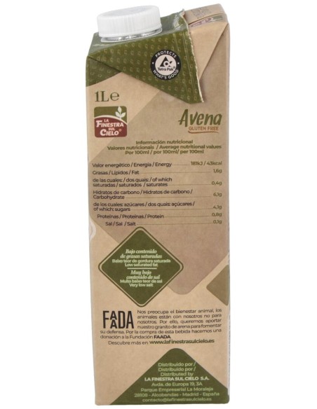 Bebida Vegetal De Avena 1Lt 6Uds. Bio Sg Vegan