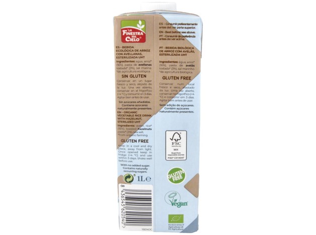 Bebida Vegetal De Arroz Con Avellanas 1Lt 6Uds.