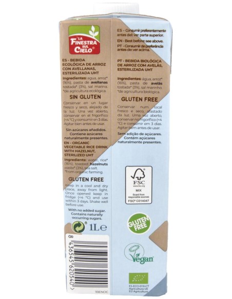 Bebida Vegetal De Arroz Con Avellanas 1Lt 6Uds.