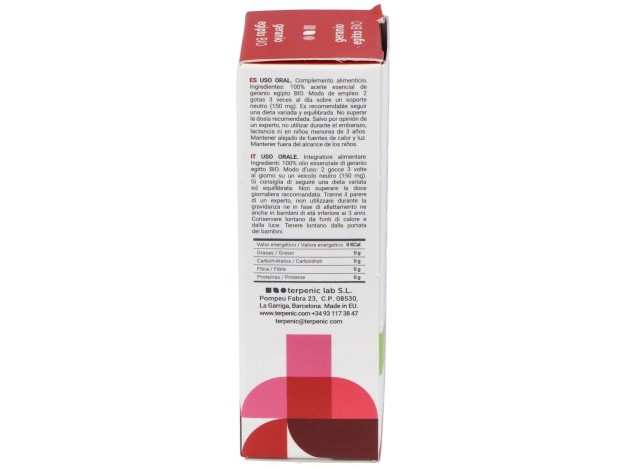 Geranio Aceite Esencial Alimentario Bio 10Ml.