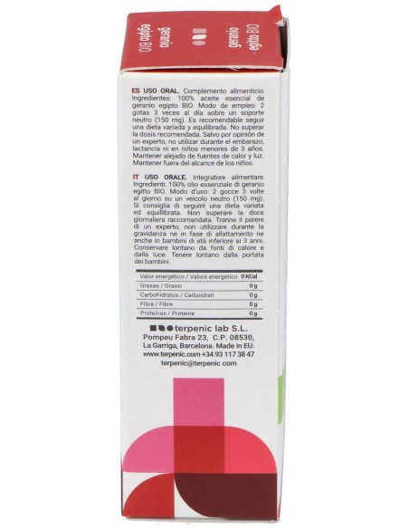 Geranio Aceite Esencial Alimentario Bio 10Ml.
