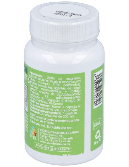 Glusin (Canela + Magnesio) 600Mg. 30Cap.