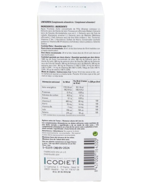 Codiet Linfadren Drenante Linfático 250Ml