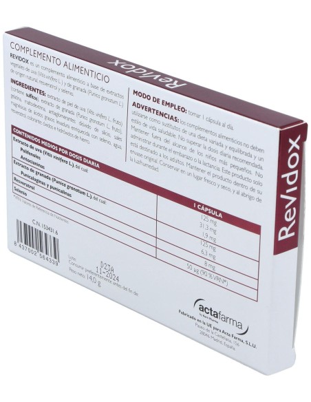 Revidox Antioxidante Stilvid 84%, 30 Cápsulas