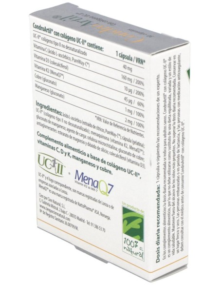 100% Natural Condroartil Con Colágeno Uc-Ii 30 Cápsulas