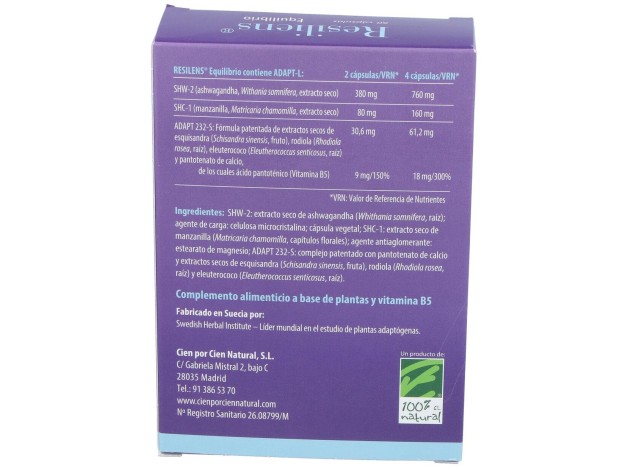100% Natural Resiliens Equilibrio 60 Cápsulas